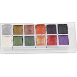 12 Akvarellfärger Set Retro Metall Portabel Hög Pigment Konstmaterial för Studenter Vuxna Konstnärer><noscript><img width=