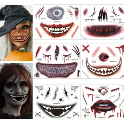 6 ark Halloween Ansiktstatueringar, Halloween Ansiktsklistermärken Skelettmun Tattoo Halloween Sminkset för Vuxna> Smink