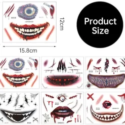 6 ark Halloween Ansiktstatueringar, Halloween Ansiktsklistermärken Skelettmun Tattoo Halloween Sminkset för Vuxna> Smink