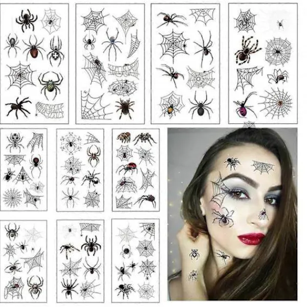 10 ark Halloween-tillbehör Spindel Tatuering, Halloween Tatueringar för Vuxna Barn Kvinnor Häxa Smink Temporär Tatuering, Halloween Smink Läskig Skräck | Fyndiq> Smink