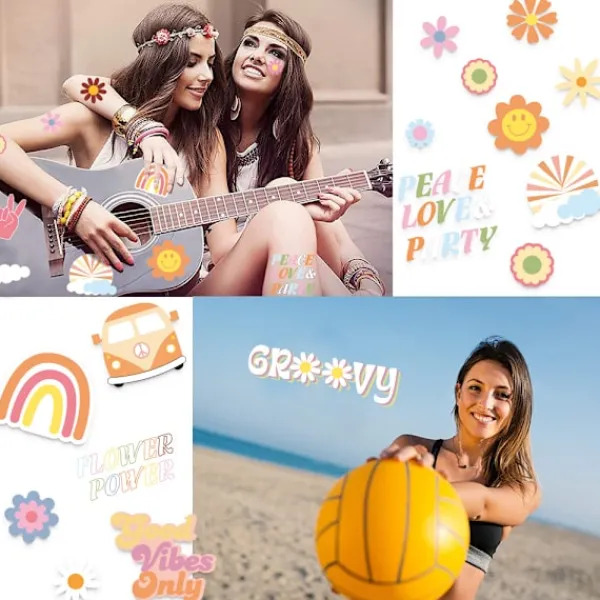 12 ark Hippie Tillfällig Tatuering Trendig Hippie Blomma Tatuering Klistermärke Ansikte Tatuering> Smink