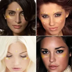 14 ark temporära ansiktstatueringar, ansiktsklistermärken glitter guld met> Smink