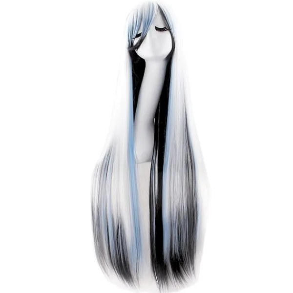 39" 100cm Anime Kostym Lång Rak Cosplay Peruk Fest Peruk (Vit/Blå/Svart)> Peruker