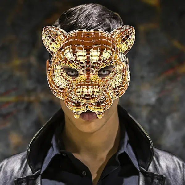 FJORD 20 cm VIP Kund Gäst Chef Mask Gyllene Leopard Halloween Tiger Vuxen Party Rekvisita kompatibel med Man Cosplay> Masker