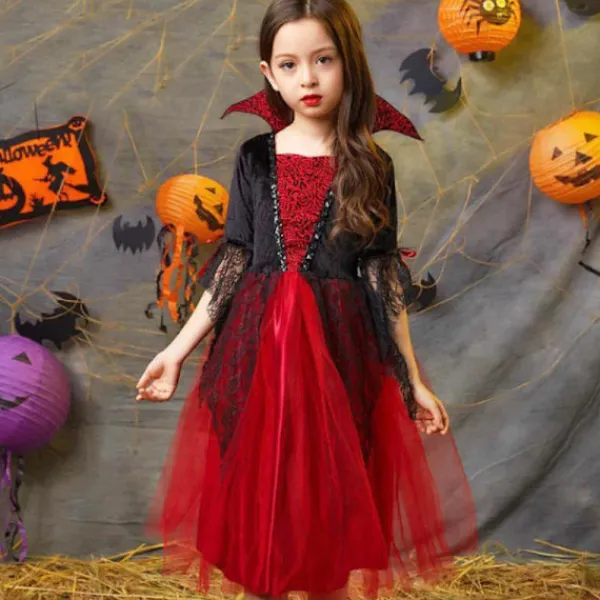 KOOLYOU 2024 Flickor Cosplay Vampyr Halloween Klänning För Barn Spöke Brud Gotisk Kostym Greve Vampiran Karneval Outfit Svart Röda Kläder 110cm | Fyndiq> Dräkter