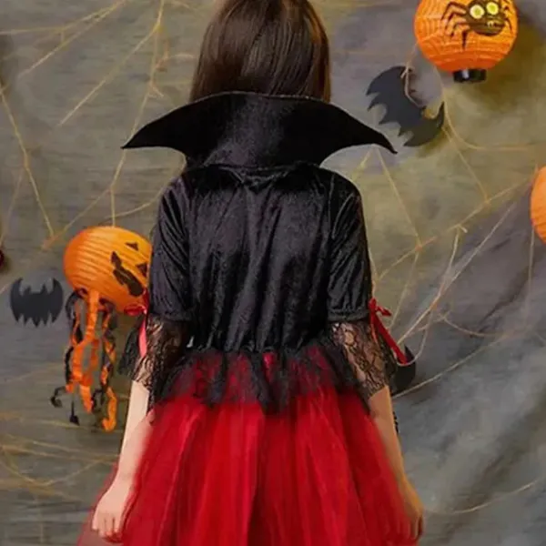 KOOLYOU 2024 Flickor Cosplay Vampyr Halloween Klänning För Barn Spöke Brud Gotisk Kostym Greve Vampiran Karneval Outfit Svart Röda Kläder 110cm | Fyndiq> Dräkter