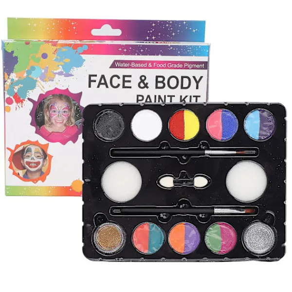 unbranded 8 färger ansiktsfärg kit med 2 färger glitterpulver - perfekt för Halloween, jul - barn och vuxna kropp och ansiktsmålning> Smink
