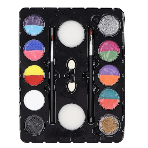 unbranded 8 färger ansiktsfärg kit med 2 färger glitterpulver - perfekt för Halloween, jul - barn och vuxna kropp och ansiktsmålning> Smink