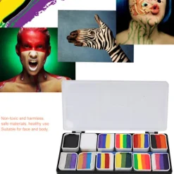 12 Färger Vattenbaserad Ansikts- och Kroppsfärg Halloween Party Bollspel Fan Fancy Art Smink Pigment><noscript><img width=