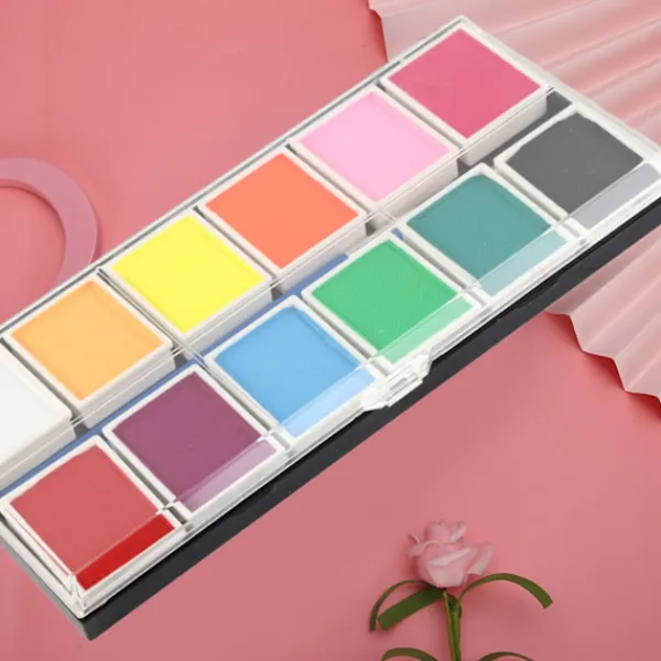 12 Färger Vattenbaserad Kropps- och Ansiktsfärg Halloween Party Bollspel Fan DIY Fancy Makeup Pigment> Smink