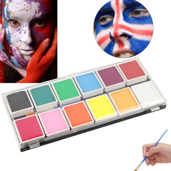 12 Färger Vattenbaserad Kropps- och Ansiktsfärg Halloween Party Bollspel Fan DIY Fancy Makeup Pigment> Smink