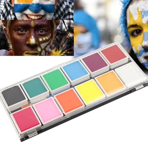 12 Färger Vattenbaserad Kropps- och Ansiktsfärg Halloween Party Bollspel Fan DIY Fancy Makeup Pigment> Smink