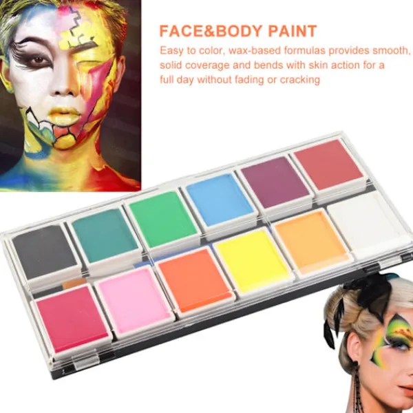12 Färger Vattenbaserad Kropps- och Ansiktsfärg Halloween Party Bollspel Fan DIY Fancy Makeup Pigment> Smink