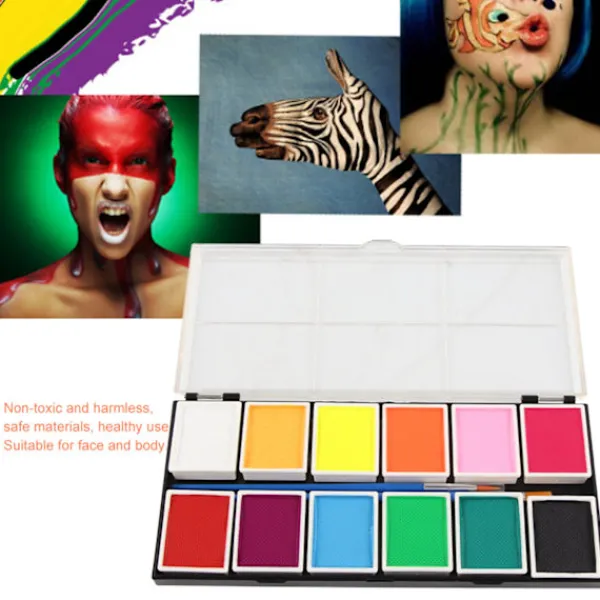 12 Färger Vattenbaserad Kropps- och Ansiktsfärg Halloween Party Bollspel Fan DIY Fancy Makeup Pigment> Smink