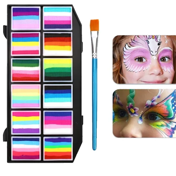 12 färger vattenlöslig regnbåge palett barn's ansikte kropp färg halloween scen makeup> Smink