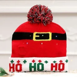 04 NY LED Julhatt Kreativ Blinkande LED-Ljus Stickad Hatt Snögubbe Vinter Varm Färg Stickad Mössa Julklapp> Huvudbonader