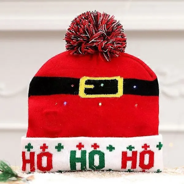04 NY LED Julhatt Kreativ Blinkande LED-Ljus Stickad Hatt Snögubbe Vinter Varm Färg Stickad Mössa Julklapp> Huvudbonader