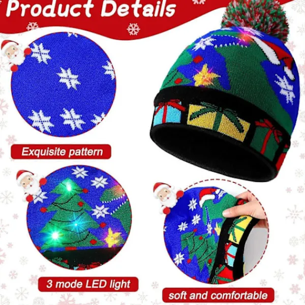 04 NY LED Julhatt Kreativ Blinkande LED-Ljus Stickad Hatt Snögubbe Vinter Varm Färg Stickad Mössa Julklapp> Huvudbonader