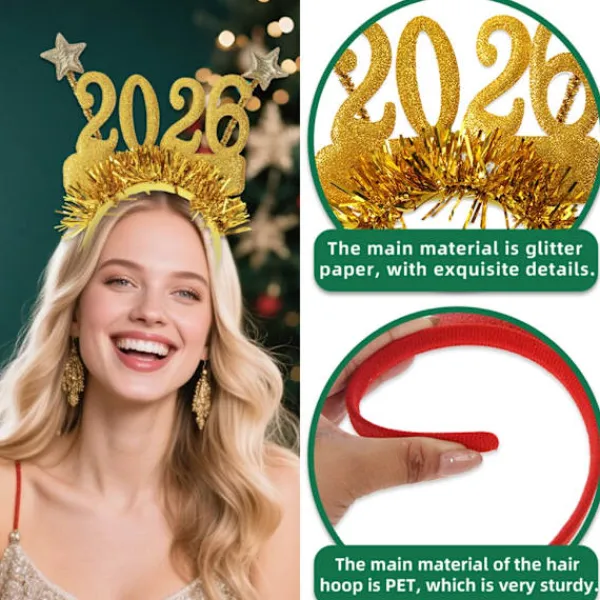 unbranded 2026 Nyår Hårband Foto Rekvisita Roliga Hårdiadem Kronor för Nyårsfest> Huvudbonader