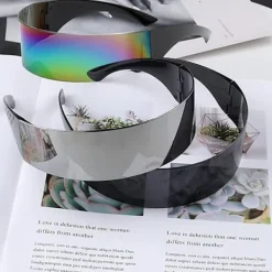 3 par futuristiska solglasögon roliga speglade festglasögon smala rymdaliensglasögon för Halloween (grå, silver, färgglada)><noscript><img width=