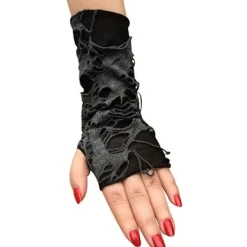1 Par Halloween Fingerlösa Handskar Spindelnät Spets Handskar Svarta Punk Handskar för Halloweenfest Kostym Kostymtillbehör><noscript><img width=