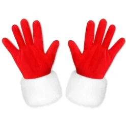 1 par Röda Julhandskar, Röda Sammetshandskar, Tomte Vita Handskar, Röda Korta Handskar med Vita Pälskanter> Tillbehör