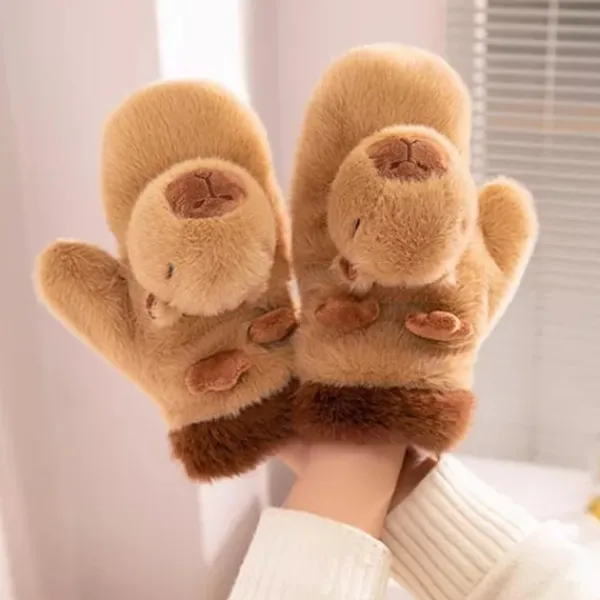 1 Par Söta Varma Kort Capybara Plyschhandskar> Tillbehör