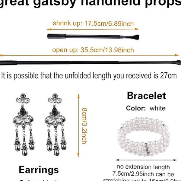 9 Pcs 1920s Accessories Set Headband Necklace Earrings Long Black Gloves Boa Great Gatsby Theme Party Accessories For Womenset C> Tillbehör