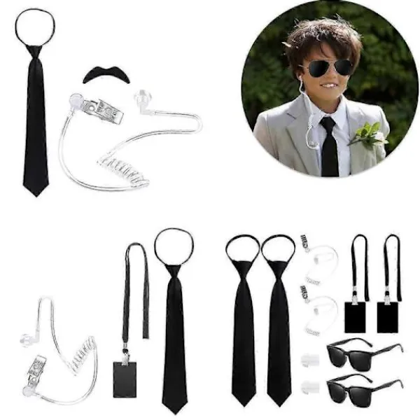 2025 Secret Agent Utklädningskläder inklusive Svarta Glasögon Hörsnäcka Och Halsband Säkerhetsvakt Cosplay Kostym för Barn Vuxen child> Dräkter