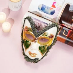 AcserGery 2025 Senaste Modell Venetiansk Maskeradmask på Pinne Mardi Gras Kostym Halvt Ansikte Halloween Jul Karneval Handhållen Pinne Fest><noscript><img width=