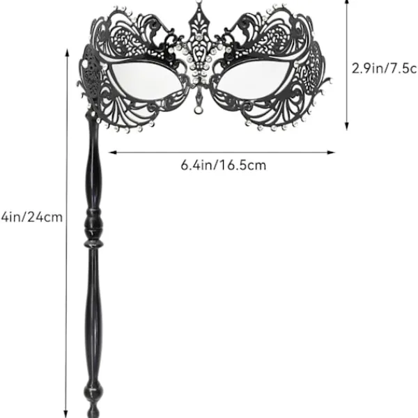 AcserGery 2025 Senaste Modell Venetiansk Halloween Mardi Gras Party Mask med Hållpinne, Karneval Handhållen Metall Fjäder Strass Maskerad> Masker