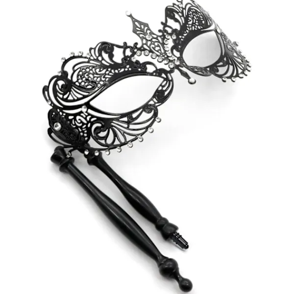 AcserGery 2025 Senaste Modell Venetiansk Halloween Mardi Gras Party Mask med Hållpinne, Karneval Handhållen Metall Fjäder Strass Maskerad> Masker
