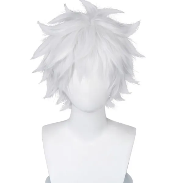 AcserGery 2025 Senaste Modell Cosplay Peruk Kort Silver Vit Fluffig manlig anime show Halloweenfest Hårperuker Vit 1 styck (1-pack)> Peruker