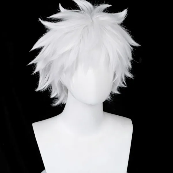 AcserGery 2025 Senaste Modell Cosplay Peruk Kort Silver Vit Fluffig manlig anime show Halloweenfest Hårperuker Vit 1 styck (1-pack)> Peruker