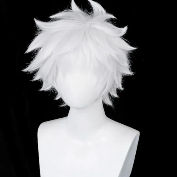 AcserGery 2025 Senaste Modell Cosplay Peruk Kort Silver Vit Fluffig manlig anime show Halloweenfest Hårperuker Vit 1 styck (1-pack)> Peruker
