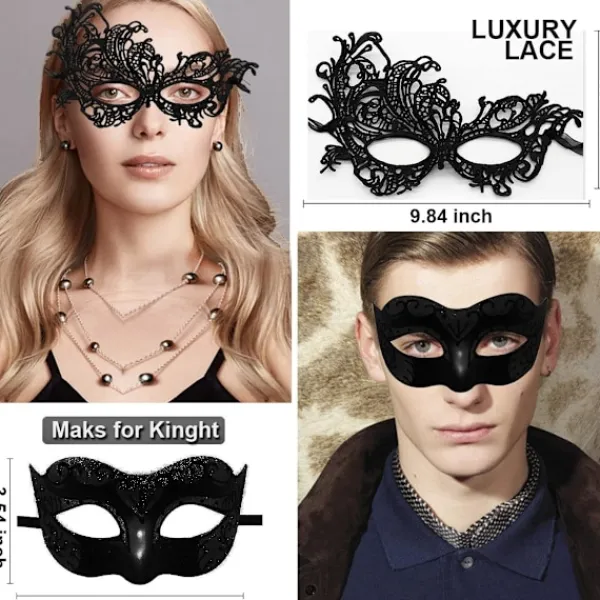 AcserGery 2025 Senaste Modell Maskeradmask för Par Spets Ögonmask Venetiansk Karneval Halloween Mask Fest Bal Mask Kostym Mardi Gras 2-pack Svart> Masker