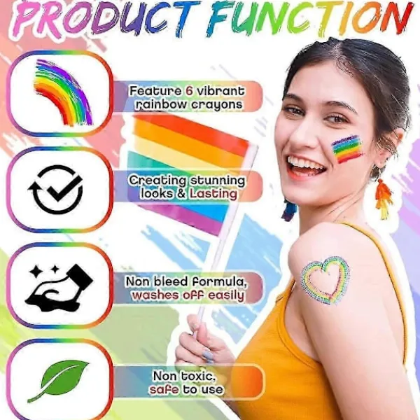 2025 Senaste Modell Regnbågs Ansiktsfärg Pride Ansikte Kroppsfärg Kit Regnbågs Makeup> Smink