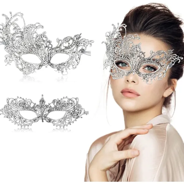 AcserGery 2025 Senaste Modell 2st Maskeradmask för Kvinnor Venetiansk Karneval Mardi Gras Spetsmasker För Kvinnor & Par Halloween Party Deco> Masker