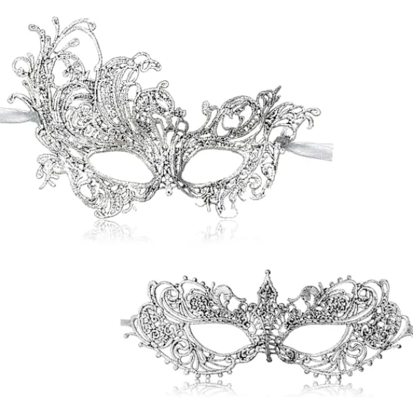 AcserGery 2025 Senaste Modell 2st Maskeradmask för Kvinnor Venetiansk Karneval Mardi Gras Spetsmasker För Kvinnor & Par Halloween Party Deco> Masker