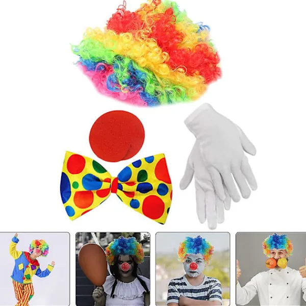 1 Set Clown Kostym Tillbehör Clown Kostym Rekvisita Clown Handskar Clown Näsa Clown Peruk Clown Slips> Tillbehör