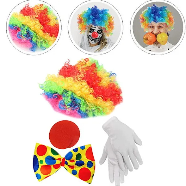 1 Set Clown Kostym Tillbehör Clown Kostym Prop Clown Handskar Clown Näsa Clown Peruk Clown Slips -YQ> Tillbehör