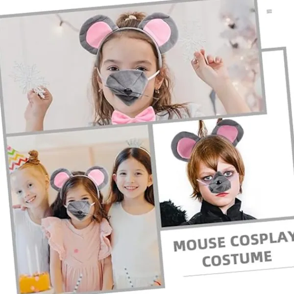 1 Set Råttkostym Huvudbonad Djuröron Hårband Öron Hårband Musöron Hårring Fest Dekorativt Hårband Mus Cosplay Hårband Kvinnor Huvudbonad-FA-> Huvudbonader