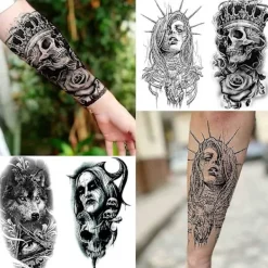 6 Sheets Temporary Tattoos For Men Women Arm><noscript><img width=