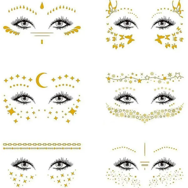 unbranded 6 st ansikts tatueringsdekaler, ansikts guld tillfälliga överförings tatueringar för kvinnor flickor Halloween smink dansare kostymfester> Smink