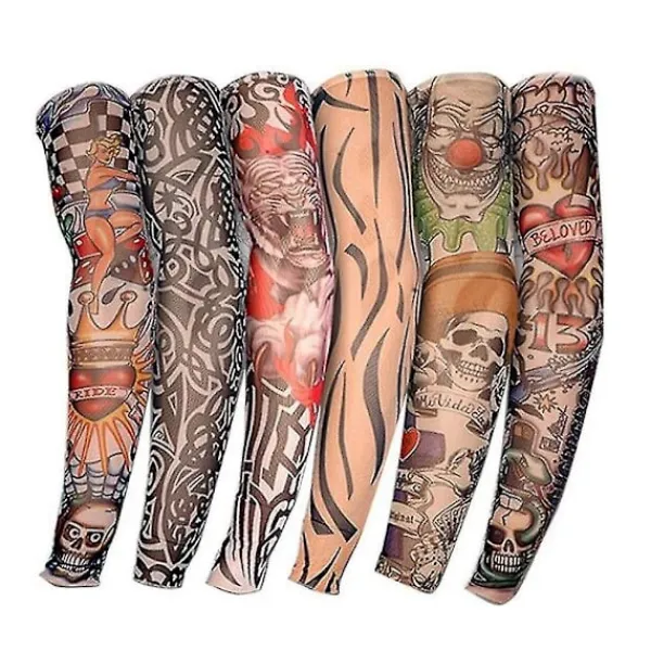 6 st Arm Tatuering Ärmar Män Falska Temporära Tatuering Nylon Armstrumpor För Halloween> Smink