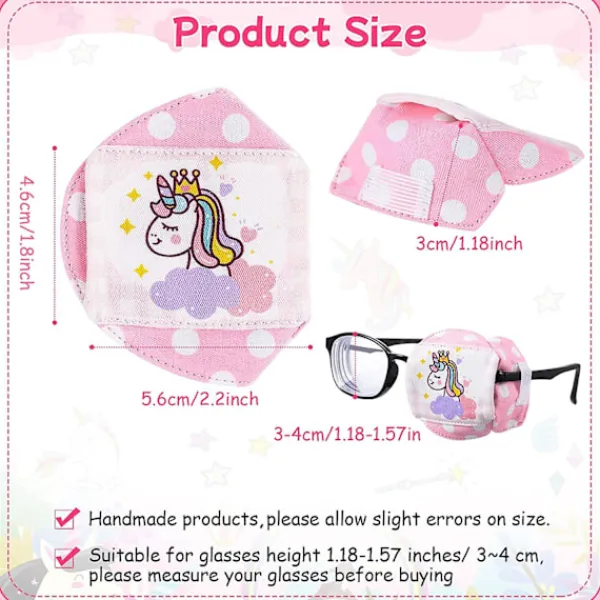 2 st barns bomullsögonlappar 3d ögonlapp för glasögon rosa enhörning återanvändbara ögonlappar för barn flickor pojkar (höger öga)> Masker