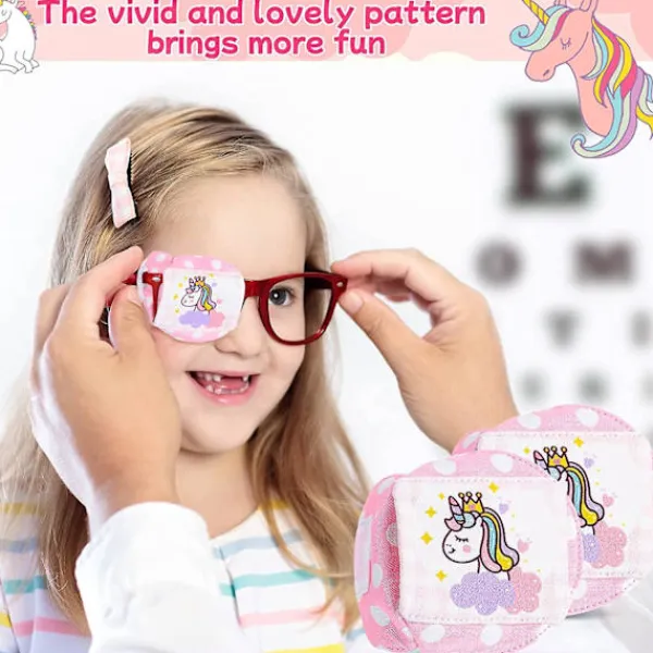 2 st barns bomullsögonlappar 3d ögonlapp för glasögon rosa enhörning återanvändbara ögonlappar för barn flickor pojkar (höger öga)> Masker