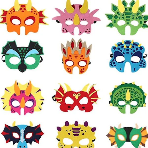 DAO 12 st Dinosaurie Mask Ansiktsmasker Filt Barn Mode Lekhus Leksaker Kreativa Fest Spel Rekvisita Nya Pojkar Flickor db> Masker