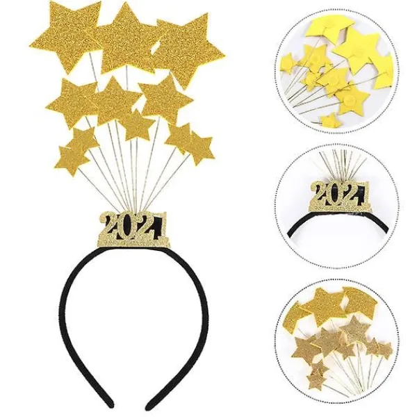 1 st Glitter Star Hårband Nyår Foto Prop Dekoration (33,5X11cm, Guld)> Huvudbonader