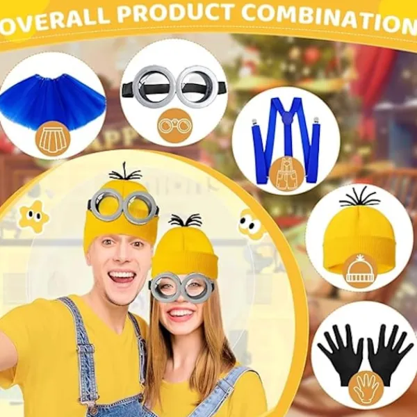 5 st Gula Kostymtillbehör för Vuxna, Maskeradset med Glasögon Svarta Handskar för Halloween Cosplay Party Tillbehör{ROG}> Dräkter
